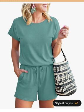 Soft Teal Drawstring Kids Romper